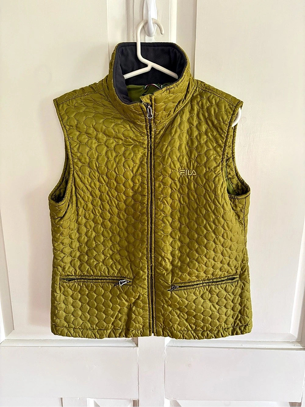 FILA Vest Womens XL Olive Green Quilted Full Zip Italian Ski Team w/Pockets